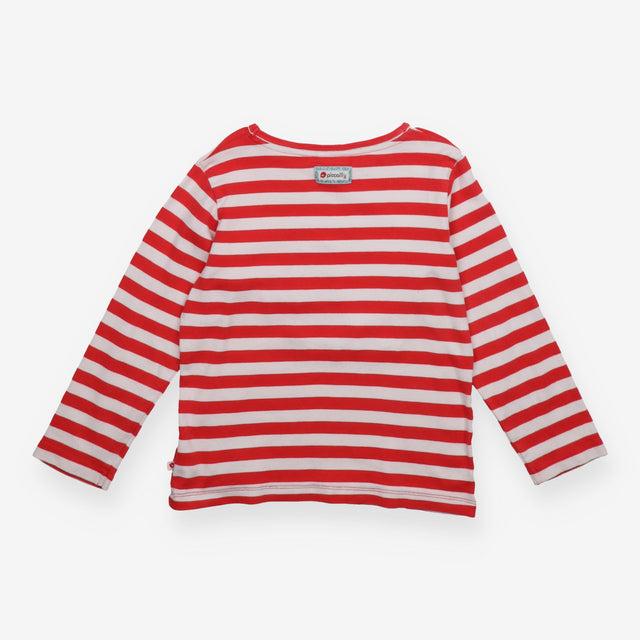 Tee LS red white stripe festive dino 