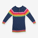 Dress knitted blue white V rainbow chest