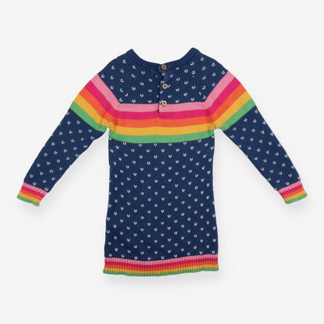 Dress knitted blue white V rainbow chest
