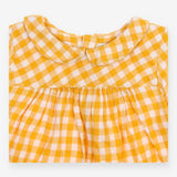 Dress LS collar yellow white check 