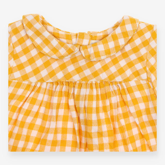 Dress LS collar yellow white check 
