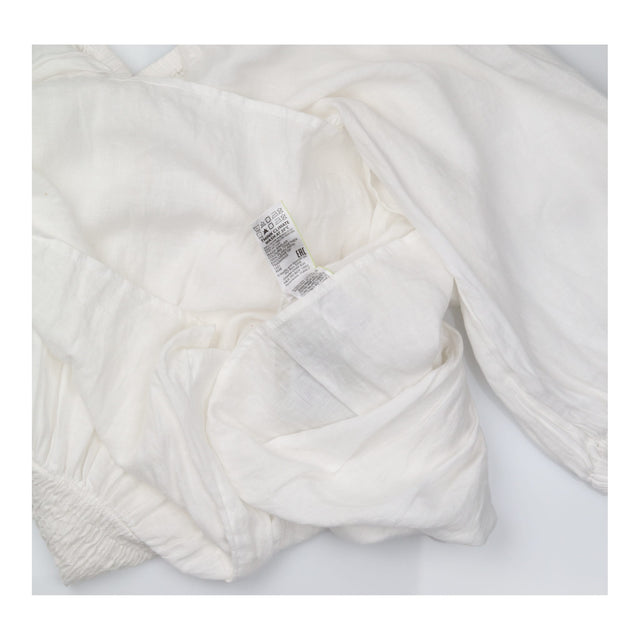White Shirred Square Neck Puff 3/4 Sleeve Peplum B