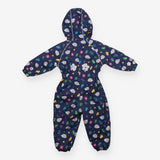Fleece Lined Puddlesuit Blue Hedgehogs and Floral