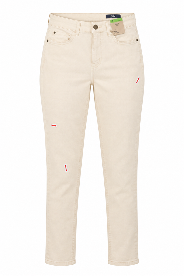 Jeans Slim Mid Rise Ecru Denim Pocket Stretch