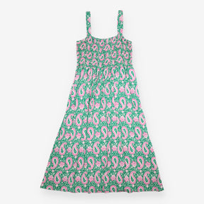 Maxi Dress Smocked Jersey Paisley Green Pink