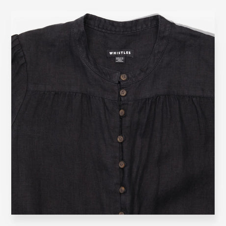 Jumpsuit Linen Short Sleeve Button Front Black