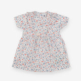 Woven Dress White with Blue and Red Flowers