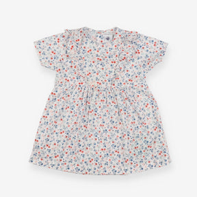 Woven Dress White with Blue and Red Flowers