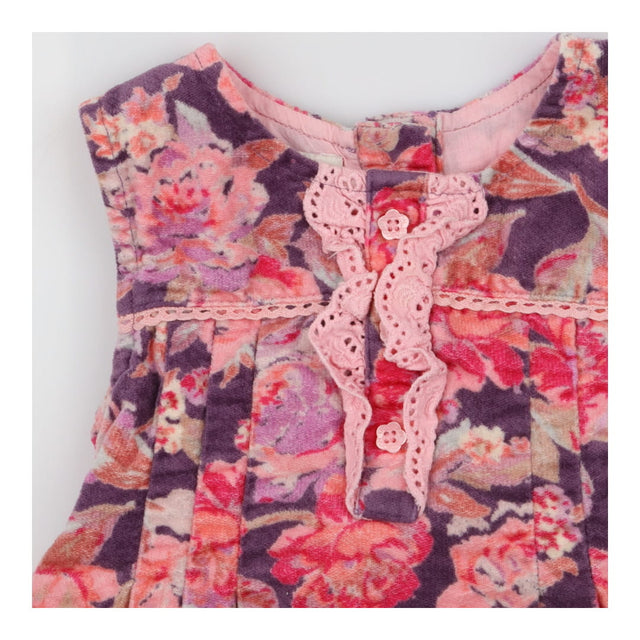 Pinafore dress purple cord pink lining pink flower