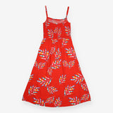 Midi Dress Red Rainbow Frond Shirred Sundress