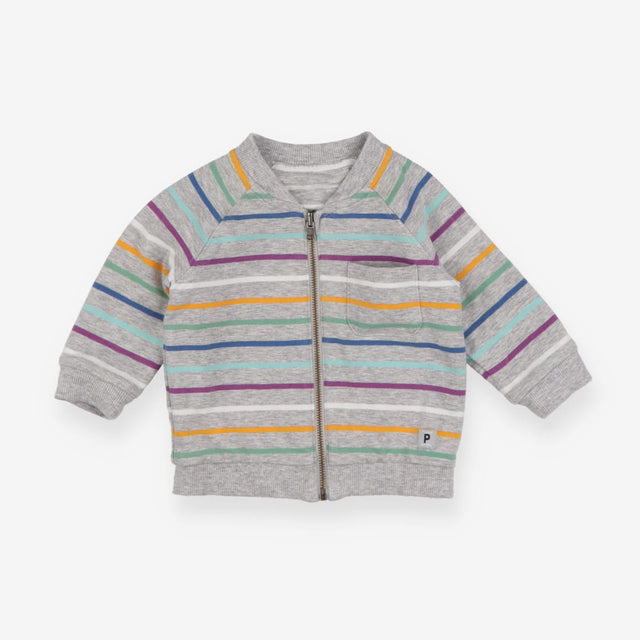 Reversible Sweatshirt zip grey striped pocket