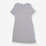 Navy & White Patterned Mini Dress – High Neck Sty
