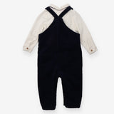 Dungaree Navy Velour with Cream Bodysuit and Brown