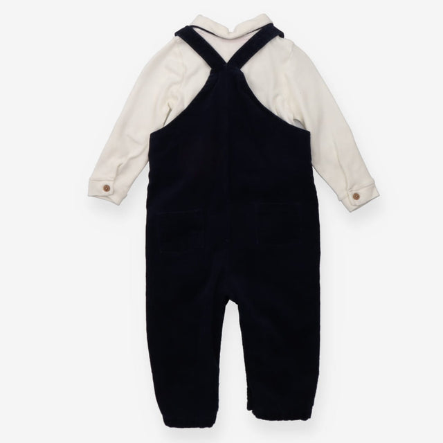 Dungaree Navy Velour with Cream Bodysuit and Brown