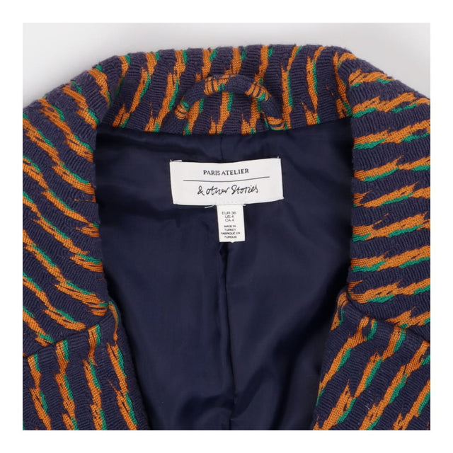 Blue and orange structured patch pocket blazer
