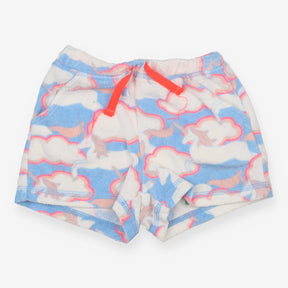 Shorts towelling blue clouds pink tie