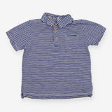 Polo T-Shirt Blue Stripe Floral Button Up