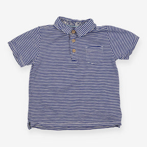 Polo T-Shirt Blue Stripe Floral Button Up