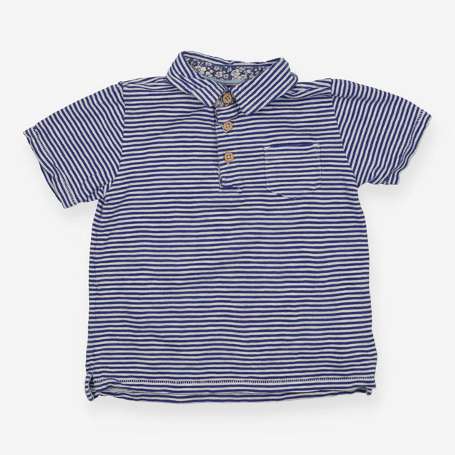 Polo T-Shirt Blue Stripe Floral Button Up