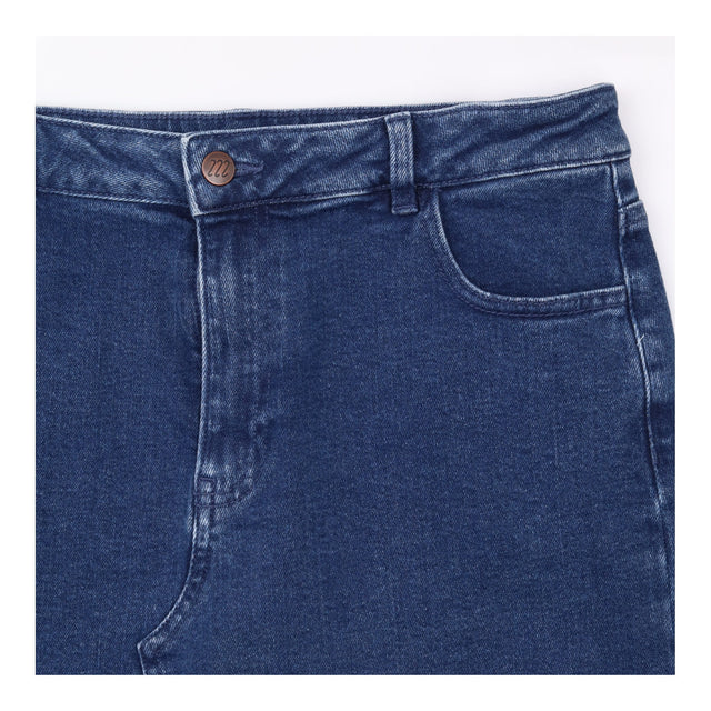 Midi Denim Skirt Front Split Raw Hem Eco Denim Dar