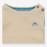 Sweater Knit Cream with Brown and Blue Sleeves Slo
