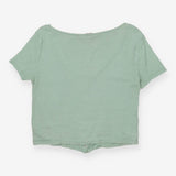 Top Short Sleeve Green Ribbed Pointelle Cropped