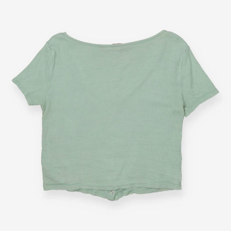 Top Short Sleeve Green Ribbed Pointelle Cropped