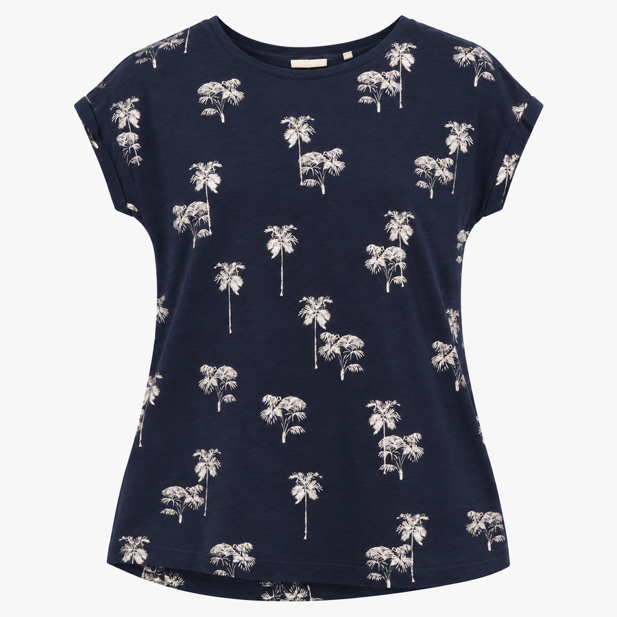 Dark Navy silver Metallic Palm Tree Cotton Modal T