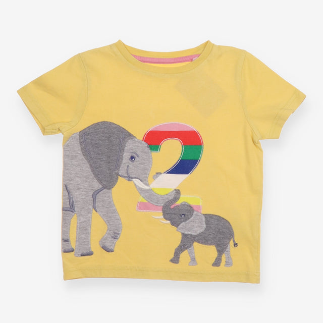 Number 2 t-shirt yellow with elephants