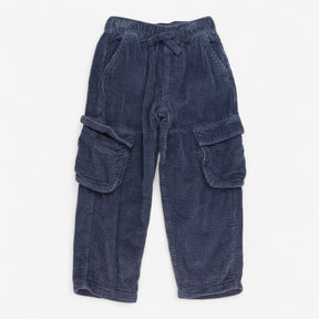 Navy Velour Ribbed Cargo Trouser