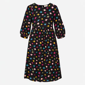 Black Colourful Planet Print Long Sleeve Midi Smoc