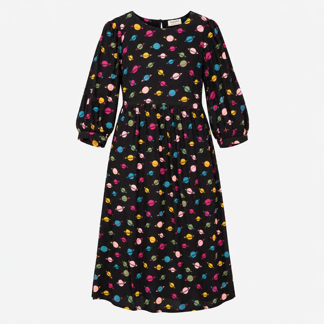 Black Colourful Planet Print Long Sleeve Midi Smoc