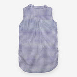 Blue Gingham Sleeveless Cotton Tunic with Pockets