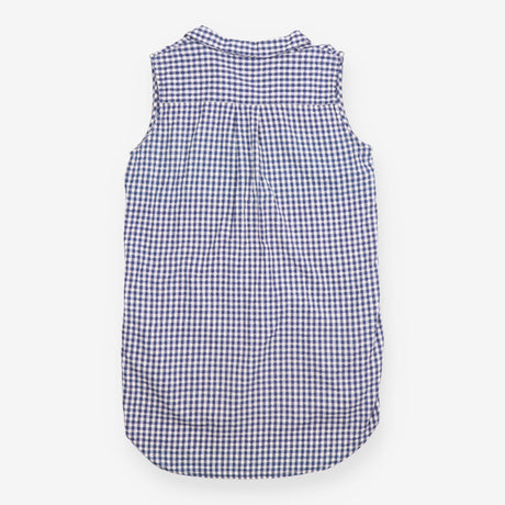 Blue Gingham Sleeveless Cotton Tunic with Pockets