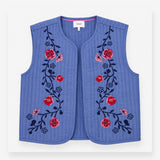 Vest Blue Floral Embroidered Quilted