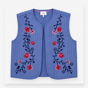 Vest Blue Floral Embroidered Quilted