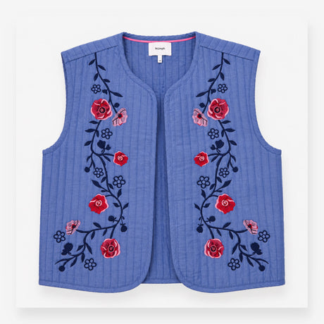 Vest Blue Floral Embroidered Quilted