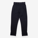 ICHI Navy Belted High Waist Pleated Tapered Smart