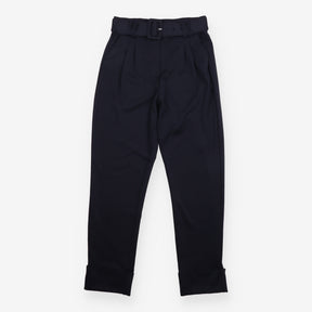 ICHI Navy Belted High Waist Pleated Tapered Smart