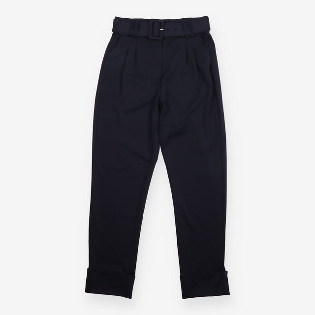 ICHI Navy Belted High Waist Pleated Tapered Smart