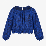 Blouse Smocked Neck Long Sleeve Animal Print