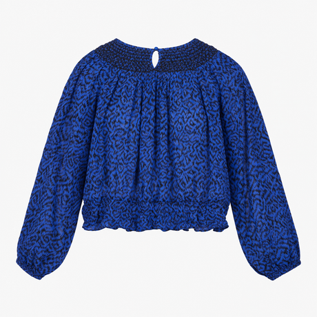 Blouse Smocked Neck Long Sleeve Animal Print
