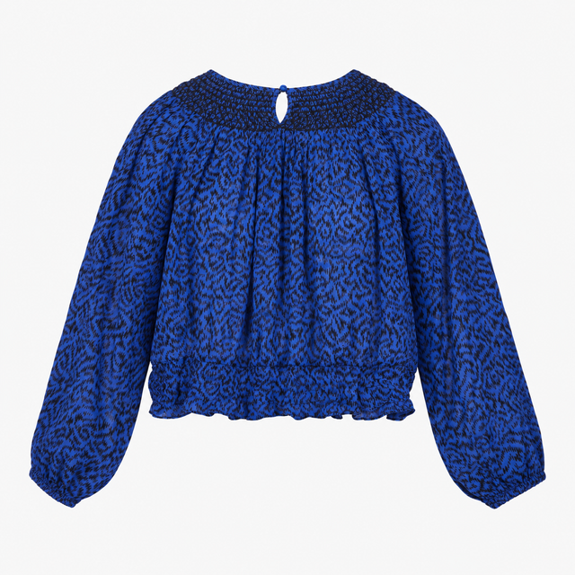 Blouse Smocked Neck Long Sleeve Animal Print