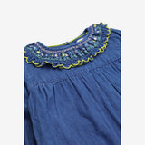 Denim Blouse with Floral smock Collar