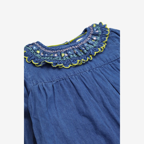 Denim Blouse with Floral smock Collar