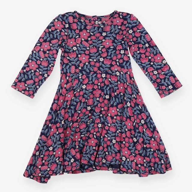 Navy long sleeve dress with pink flowers
