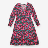 Midi Dress Floral Long Sleeve V Neck Viscose
