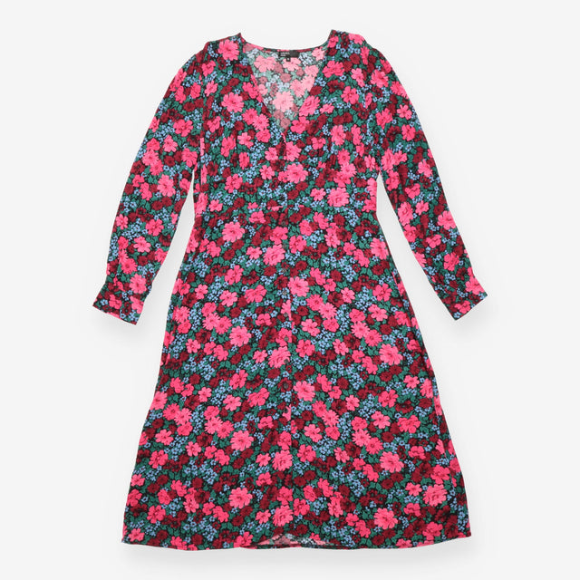 Midi Dress Floral Long Sleeve V Neck Viscose