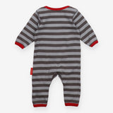 Romper Long Sleeve Grey Stripe with Dinosaur Appli