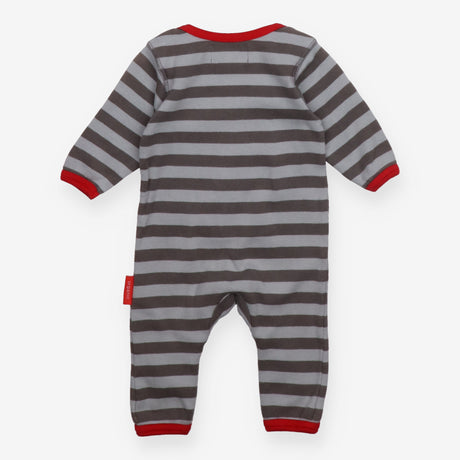 Romper Long Sleeve Grey Stripe with Dinosaur Appli